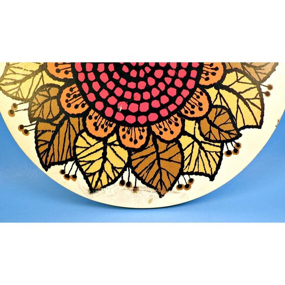 Kitschy Trivet FLOWER POWER 11 inch Wall Hanging MOD Decor Orange Red Wood - Picture 6 of 8
